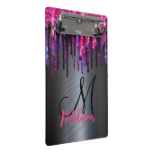 Chic Black Hot Pink Blue Tropfens Monogram Zwische Mini Klemmbrett (Schrägansicht)