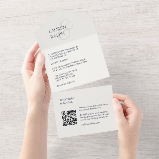 Chic Black & Ivory Monogram Initials All In One Einladung (Abreißen)