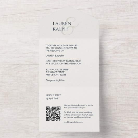 Chic Black & Ivory Monogram Initials All In One Einladung (Innen Boden)