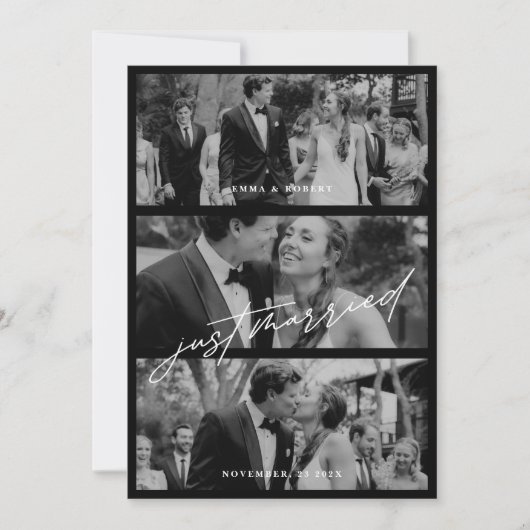 Chic Black Just Married Wedements Card (Vorderseite)