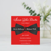 Chic Black Krawatte Gay Wedding Save the Date (Stehend Vorderseite)