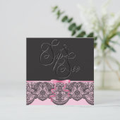 Chic Black Lace and Pink Sip and See 3 Einladung (Stehend Vorderseite)