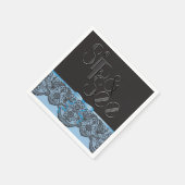 Chic Black Lace und Blue Side und See Party Napkin Serviette (Ecke)