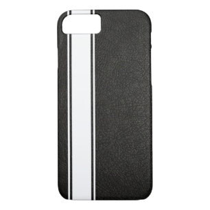 Chic Black Leather & White Racing Strip Case-Mate iPhone Hülle