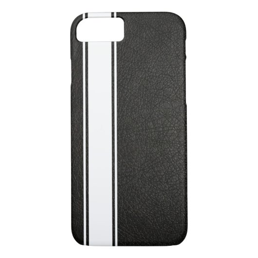 Chic Black Leather & White Racing Strip Case-Mate iPhone Hülle (Rückseite)