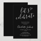Chic Black Let's Celebrate Script Graduation Party Einladung (Vorne/Hinten)