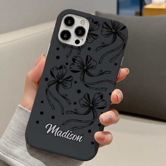 chic black light grey coquette bows monogram Case-Mate iPhone hülle