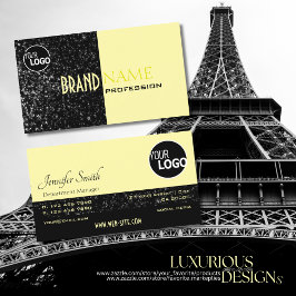 Chic Black Light Yellow Glitter Stars and Logo Visitenkarte