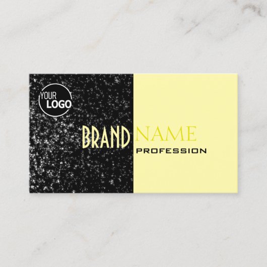 Chic Black Light Yellow Glitter Stars and Logo Visitenkarte (Vorderseite)