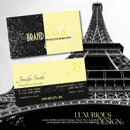 Chic Black Light Yellow Glitter Stars und Monogram Visitenkarte
