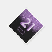 Chic Black & Lila Glitzer Sparkle 21 Geburtstag Serviette (Ecke)