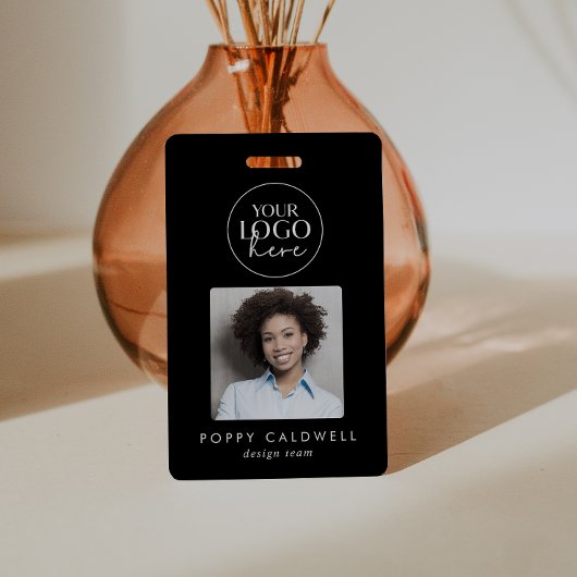 Chic Black Logo Foto QR Code Business-ID Ausweis