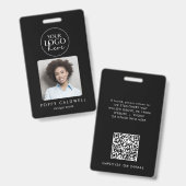 Chic Black Logo Foto QR Code Business-ID Ausweis (Vorder- & Rückseite)