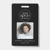 Chic Black Logo Foto QR Code Business-ID Ausweis (Vorderseite)