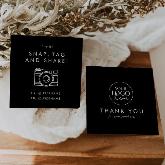 Chic Black Logo Social Media Share Vielen Dank Quadratische Visitenkarte