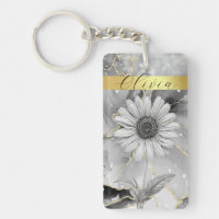 Chic Black Marble & Gold Daisy Custom