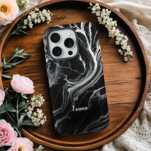 Chic Black Marble Personalisiert iPhone Case 15 Pro Hülle