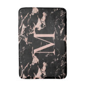 Chic Black Marble Rose Gold Foil Monogramm Badematte (Vorderseite Vertikal)