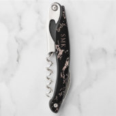 Chic Black Marble Rose Gold Foil Monogramm Kellnermesser (Vorderseite)