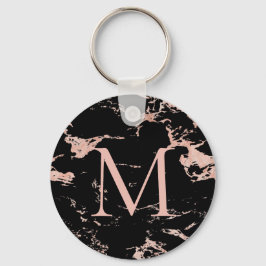 Chic Black Marble Rose Gold Foil Monogramm Schlüsselanhänger
