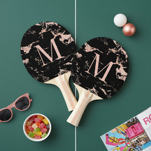 Chic Black Marble Rose Gold Foil Monogramm Tischtennis Schläger