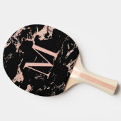Chic Black Marble Rose Gold Foil Monogramm Tischtennis Schläger (Seitenansicht)