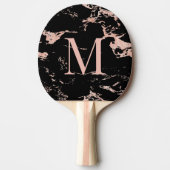 Chic Black Marble Rose Gold Foil Monogramm Tischtennis Schläger (Vorderseite)