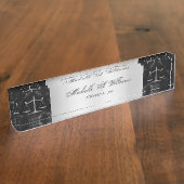 Chic Black Marble Silver Scales of Justice Rechtsa Namensplakette (Seite)