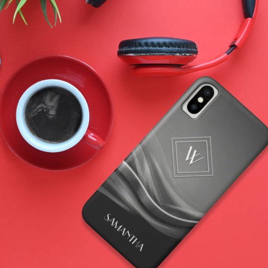 Chic Black Metallic Luxury Monogram Case-Mate iPhone Hülle