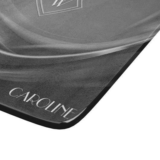 Chic Black Metallic Luxury Monogram Schneidebrett (Ecke)