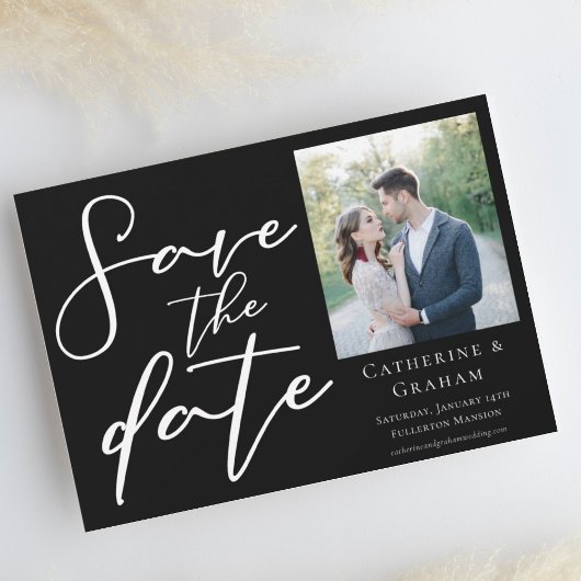 Chic Black Minimalistisch Modern Foto White Script Save The Date