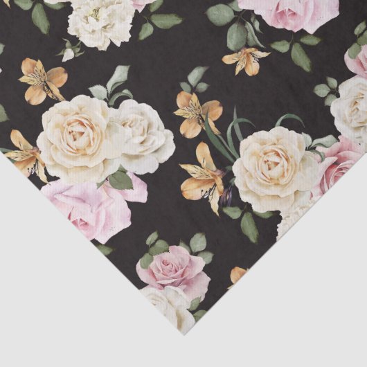 Chic Black mit floralen Bouquets Seidenpapier (Detail)