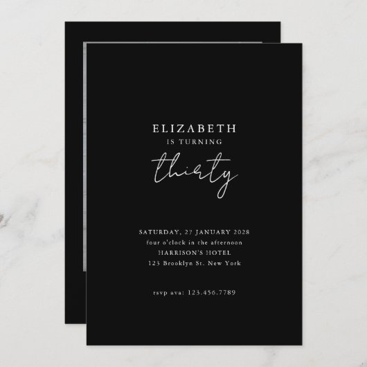 Chic Black Modern Thirty Photo Birthday Party Einladung (Vorne/Hinten)