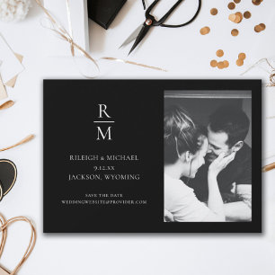 Chic Black Monogram Wedding Save the Date Foto