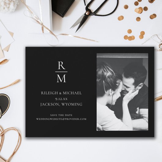 Chic Black Monogram Wedding Save the Date Foto