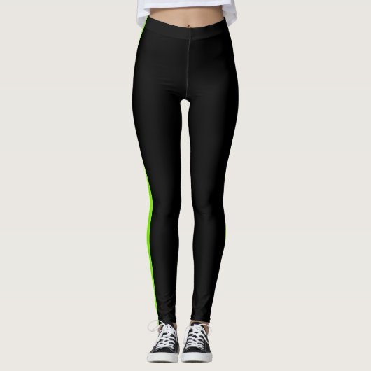 Chic Black Neon Green Side Panel Leggings (Vorderseite)