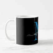 Chic Black Ocean Blue Monogram Elegant Script Kaffeetasse (Links)
