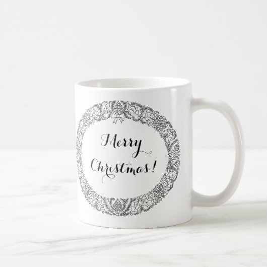 Chic Black on White Christmas Wreath zu individual Kaffeetasse (Rechts)