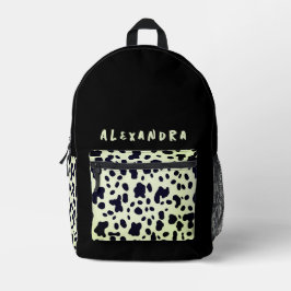 Chic Black Pastel Green Cow Tierart Name Bedruckter Rucksack