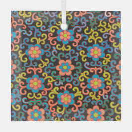 Chic Black Pattern with Colorful Floral  Ornament Aus Glas