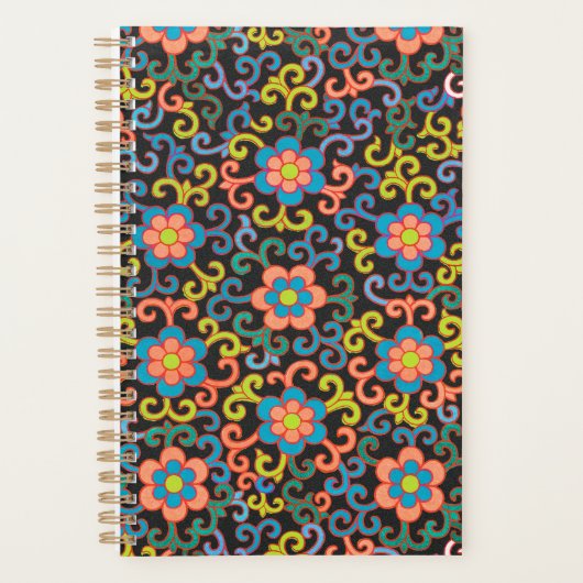 Chic Black Pattern with Colorful Floral  Planer (Vorderseite)