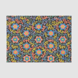 Chic Black Pattern with Colorful Floral  Seidenpapier
