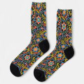 Chic Black Pattern with Colorful Floral  Socken (Linkes Detail)