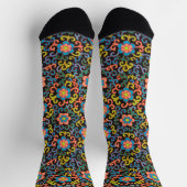 Chic Black Pattern with Colorful Floral  Socken (Oben)