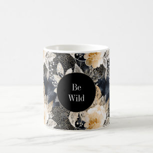 Chic Black Peach White Floral Leopard Tier Kaffeetasse