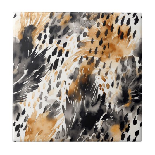 Chic Black Peach White Leopard Animal Print Fliese (Vorderseite)