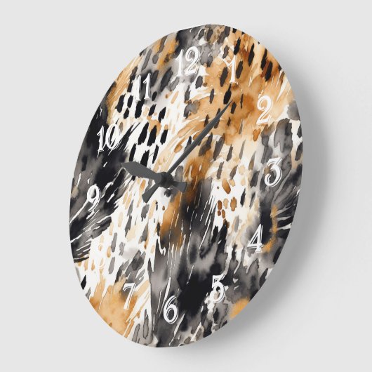 Chic Black Peach White Leopard Animal Print Große Wanduhr (Winkel)