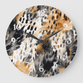 Chic Black Peach White Leopard Animal Print Große Wanduhr (Vorderseite)