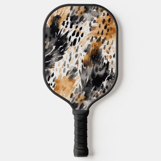Chic Black Peach White Leopard Animal Print Pickleball Schläger (Vorderseite)