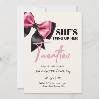 Chic Black & Pink Bow 30th Birthday Invitation Einladung